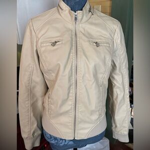 CISONO Cavalini Women’s Beige FullZip Faux Leather Jacket Size M 37” Bust 22.5 L